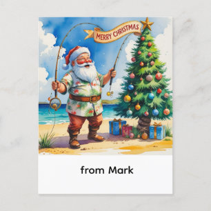 Der Weihnachtsmann fischt am Weihnachtsfeiertag Feiertagspostkarte