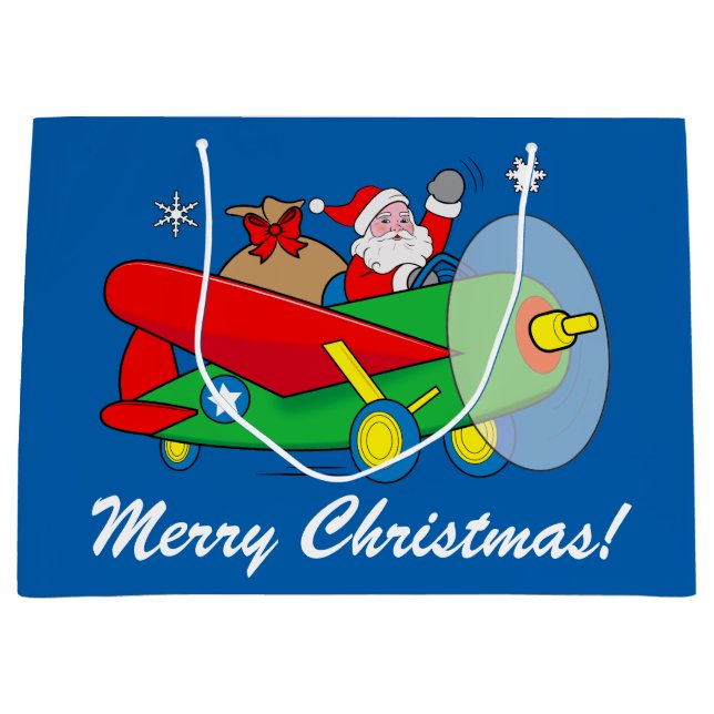 Der Weihnachtsmann fliegt ein Flugzeug voller Gesc Große Geschenktüte (Vorderseite)