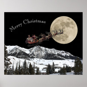 Der Weihnachtsmann fliegt hoch über dem Mond Poster
