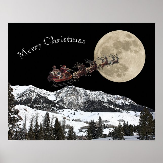 Der Weihnachtsmann fliegt hoch über dem Mond Poster (Vorne)
