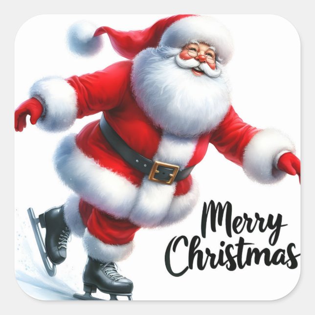 Der Weihnachtsmann genießt die Eis-Skaten während  Quadratischer Aufkleber (Vorderseite)