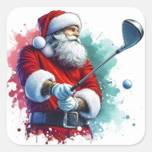 Der Weihnachtsmann genießt ein Wintergolfspiel im Quadratischer Aufkleber