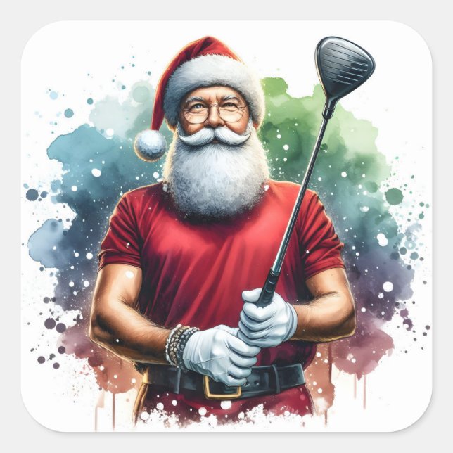 Der Weihnachtsmann genießt eine Runde Golf bei Son Quadratischer Aufkleber (Vorderseite)