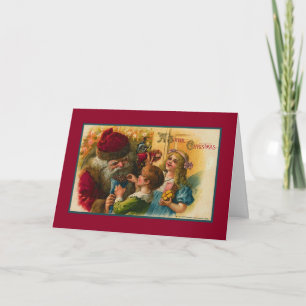 Der Weihnachtsmann gibt Kindern Viktorianisch Süßi Feiertagskarte