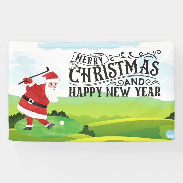 Der Weihnachtsmann golft an Weihnachten Banner (Horizontal)