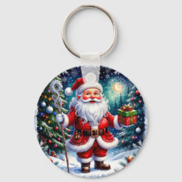 Der Weihnachtsmann hält ein Geschenk an einem magi Schlüsselanhänger