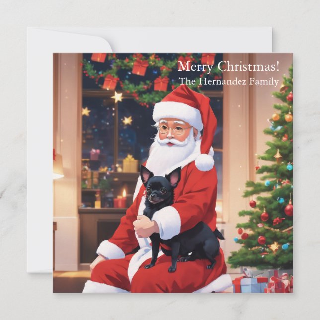 Der Weihnachtsmann hält einen Chihuahua Feiertagskarte (Vorderseite)