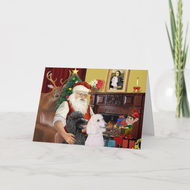 Der Weihnachtsmann hat 2 Standardpoodles Feiertagskarte (Vorderseite)