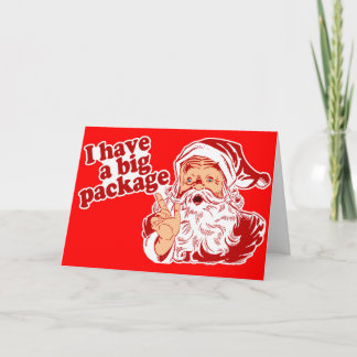 Der Weihnachtsmann hat ein großes Paket Feiertagskarte