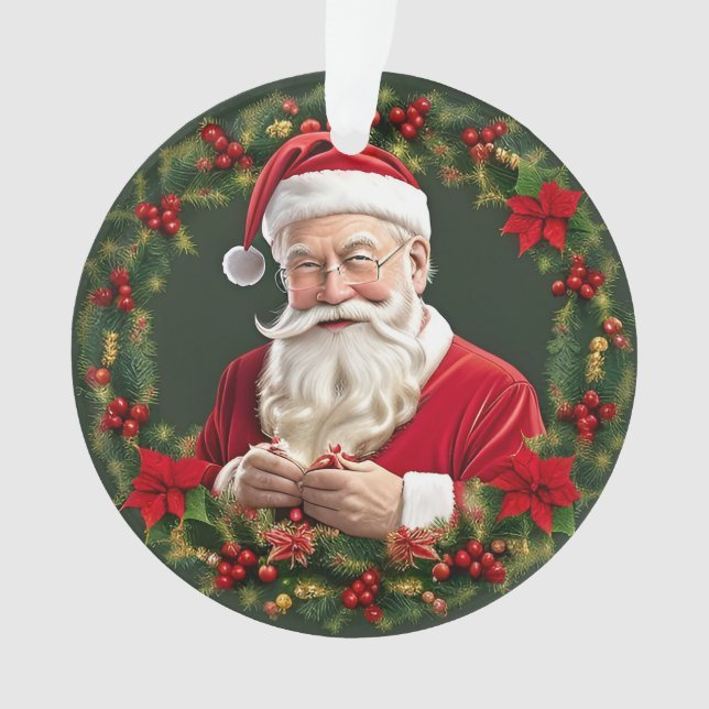 Der Weihnachtsmann im festlichen Kranz Ornament (Vorderseite)