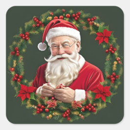 Der Weihnachtsmann im festlichen Kranz Quadratischer Aufkleber