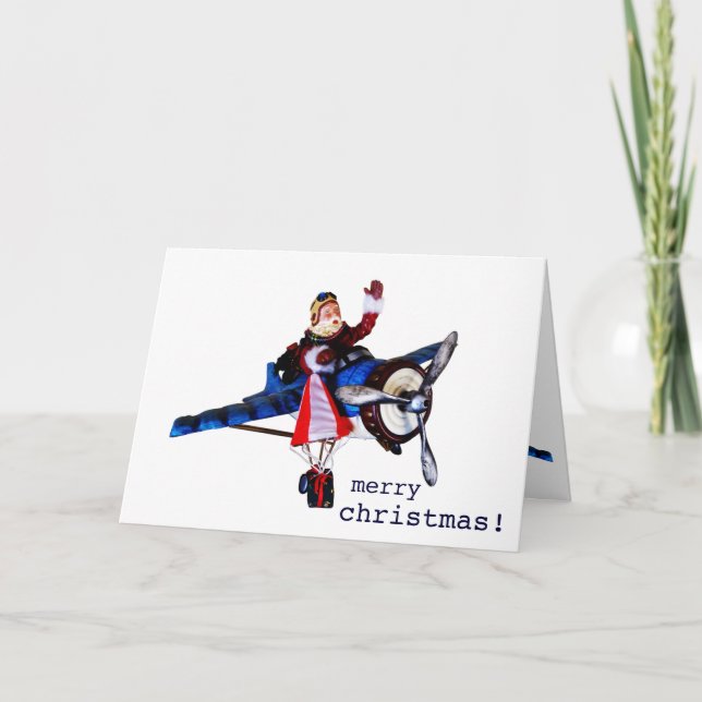 Der Weihnachtsmann im Flugzeug Feiertagskarte (Vorderseite)