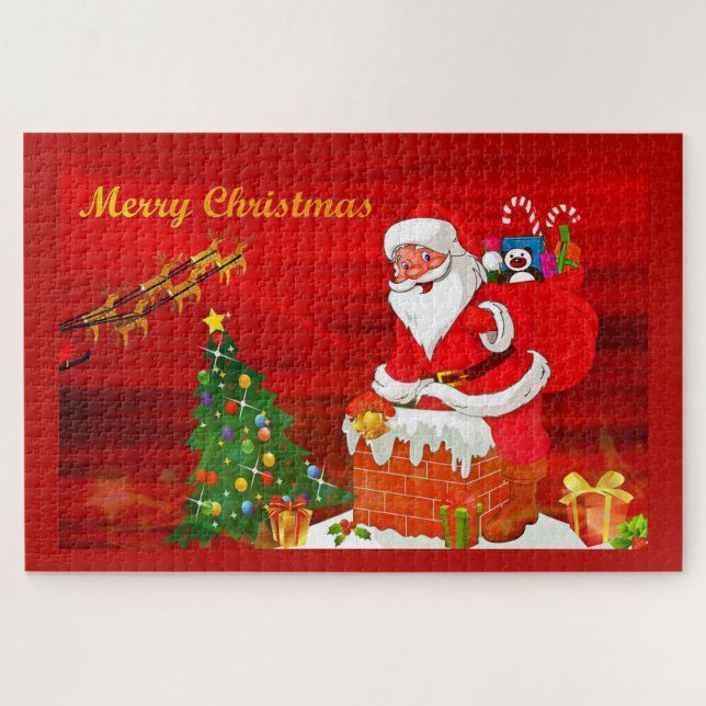 Der Weihnachtsmann im Schornstein Puzzle (Horizontal)