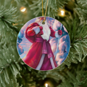 Der Weihnachtsmann im Wald Keramik Ornament