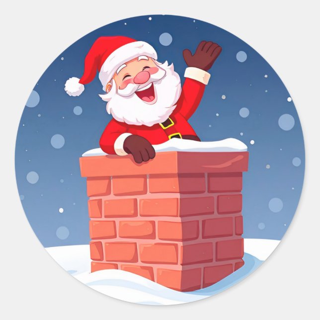Der Weihnachtsmann in Chimney Runder Aufkleber (Vorderseite)