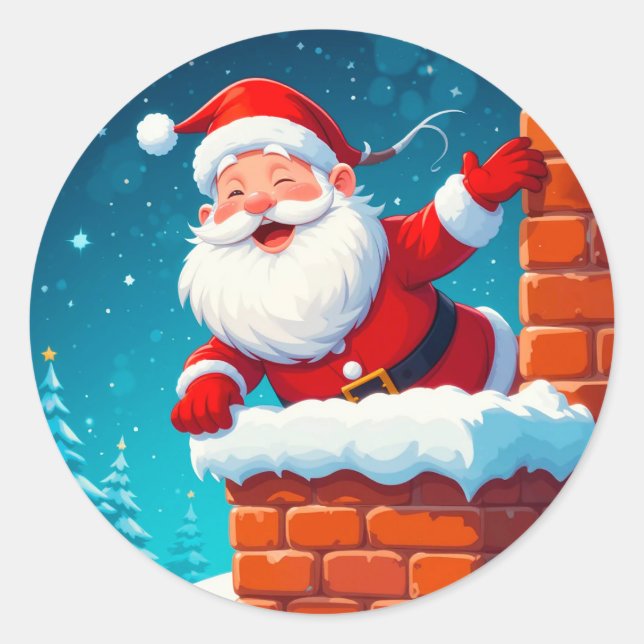Der Weihnachtsmann in Chimney Runder Aufkleber (Vorderseite)