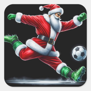 Der Weihnachtsmann in den Roten Kicks zum Fußballb Quadratischer Aufkleber