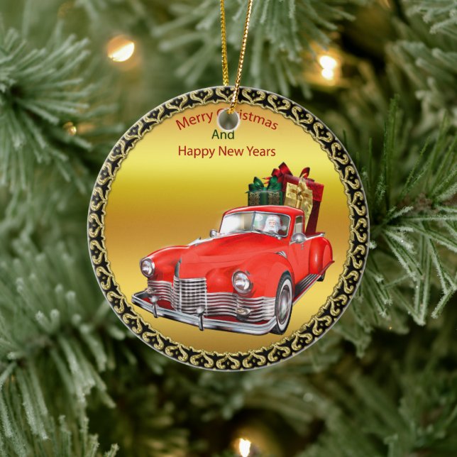Der Weihnachtsmann in einem alten Oldtimer-Oldtime Keramik Ornament (Baum)
