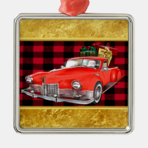 Der Weihnachtsmann in einem alten Oldtimer-Oldtime Ornament Aus Metall