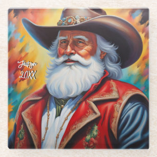Der Weihnachtsmann in einem Cowboy hat Weihnachten Glasuntersetzer