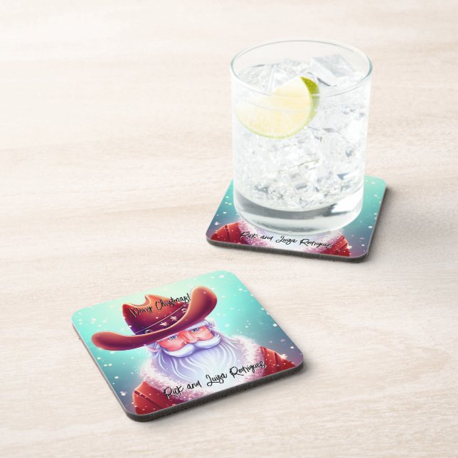 Der Weihnachtsmann in einem Western hat Weihnachte Getränkeuntersetzer (Rechte Seite)