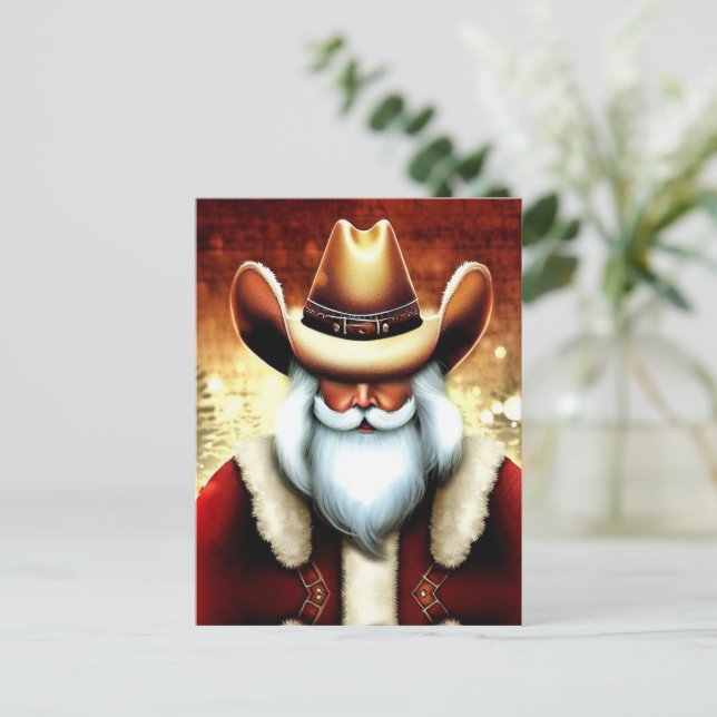 Der Weihnachtsmann in einem Western hat Weihnachte Postkarte (Stehend Vorderseite)