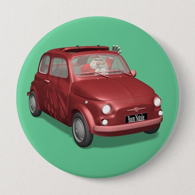 Der Weihnachtsmann in Fiat 500 Button (Vorderseite)