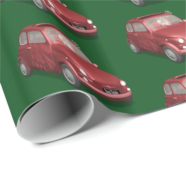 Der Weihnachtsmann in Fiat 500 Geschenkpapier (Rolleneckpunkt)