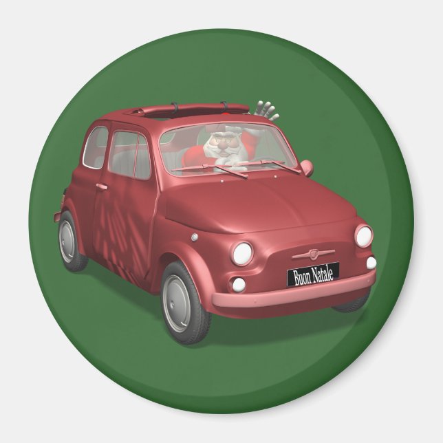 Der Weihnachtsmann in Fiat 500 Magnet (Vorne)