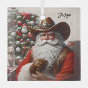 Der Weihnachtsmann in Leather Cowboy hat Weihnacht Ornament Aus Glas