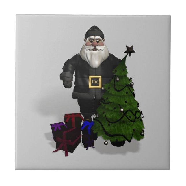 Der Weihnachtsmann in schwarzem Leder Fliese (Vorderseite)