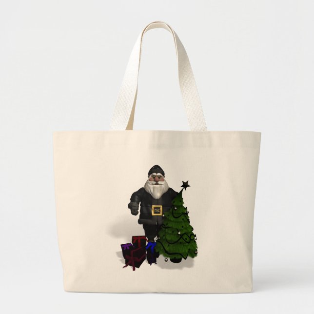 Der Weihnachtsmann in schwarzem Leder Jumbo Stoffbeutel (Vorne)