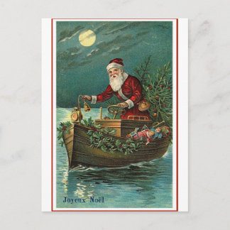 Der Weihnachtsmann in seinem Boot Feiertagspostkarte