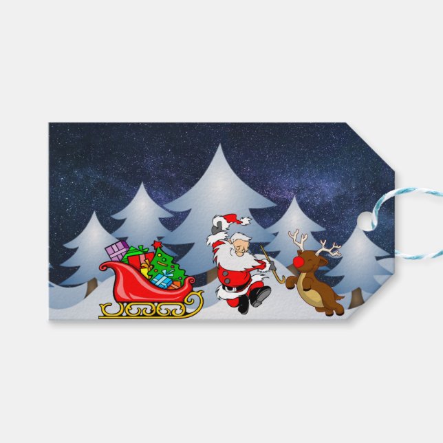 Der Weihnachtsmann ist unterwegs Geschenkanhänger (Vorderseite (Horizontal))