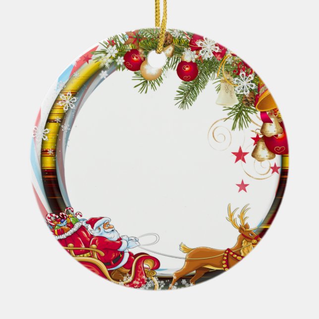 Der Weihnachtsmann ist unterwegs Keramik Ornament (Vorne)