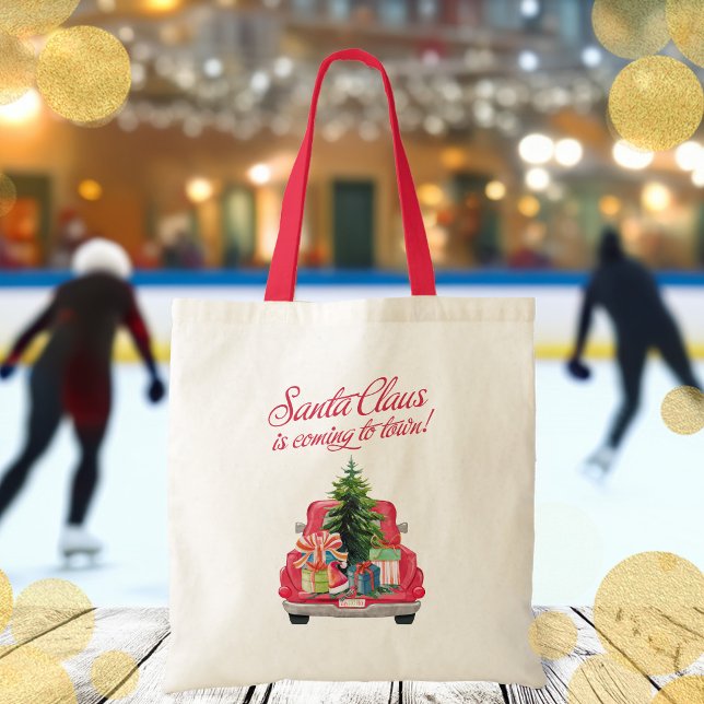 Der Weihnachtsmann kommt in den roten Lkw Tragetasche (Santa Claus Is Coming To Town Red Truck Tote Bag)