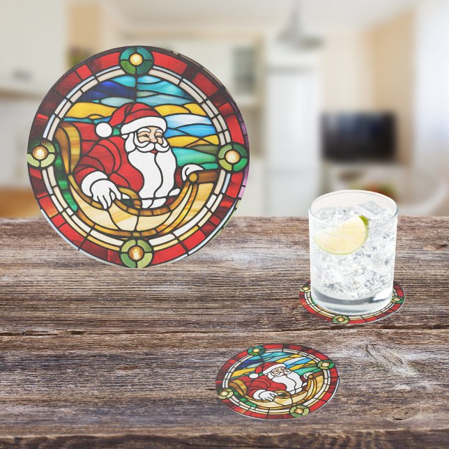 Der Weihnachtsmann kommt in den verketteten Glass  Runder Pappuntersetzer (Von Creator hochgeladen)