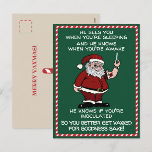 Der Weihnachtsmann kommt mit dem Impfstoff in die Feiertagspostkarte