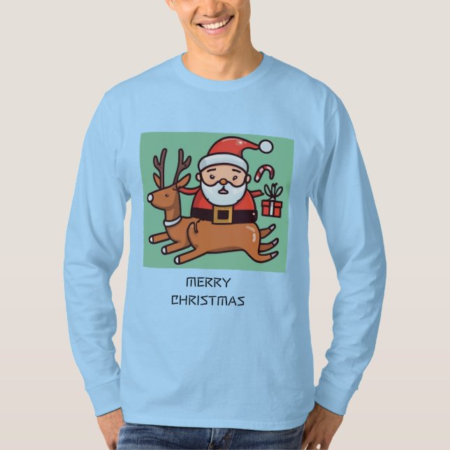Der Weihnachtsmann kommt zum T - Shirt (Vorderseite)