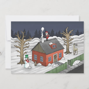Der Weihnachtsmann liefert Geschenke an Heiligaben Feiertagskarte