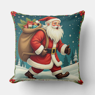 Der Weihnachtsmann liefert Geschenke durch den Sch Kissen