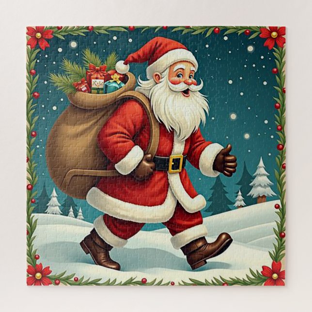 Der Weihnachtsmann liefert Geschenke durch den Sch Puzzle (Vertikal)