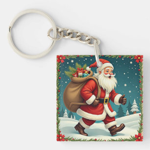 Der Weihnachtsmann liefert Geschenke durch den Sch Schlüsselanhänger