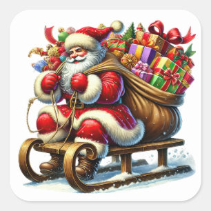 Der Weihnachtsmann liefert Geschenke für einen Sno Quadratischer Aufkleber