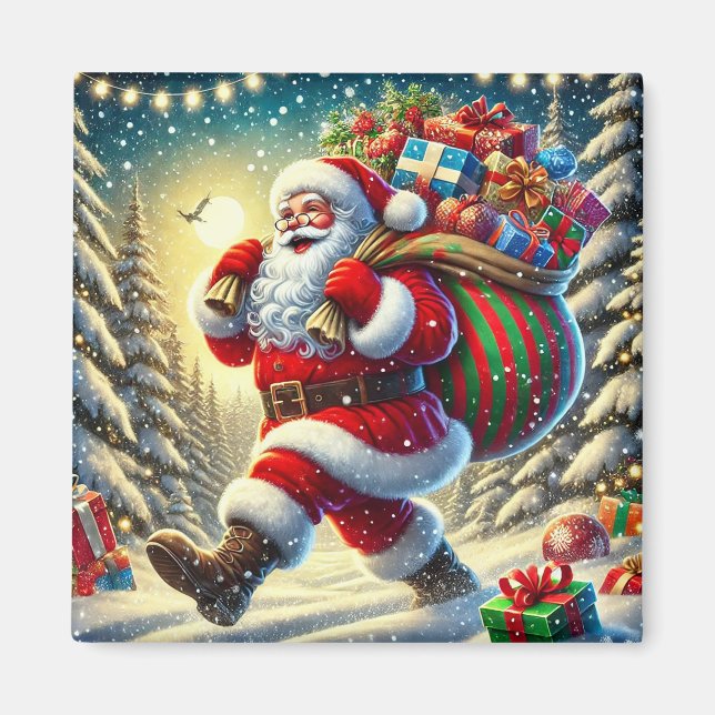 Der Weihnachtsmann liefert Geschenke in einem schn Magnet (Vorne)