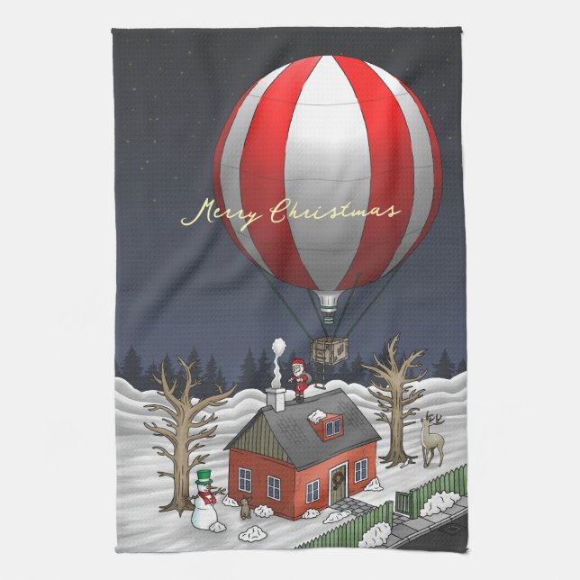 Der Weihnachtsmann liefert Weihnachtsgeschenke Geschirrtuch (Vertikal)