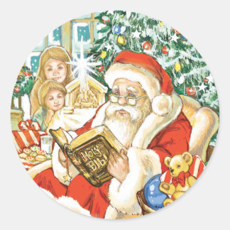 Der Weihnachtsmann liest die Bibel am Heiligabend Runder Aufkleber