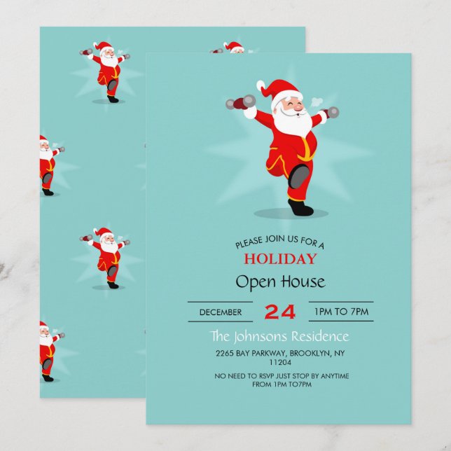 Der Weihnachtsmann macht Fitnessen. Einladung (Vorne/Hinten)