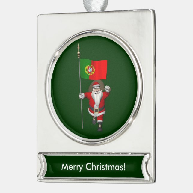 Der Weihnachtsmann mit Abtritt Portugals Banner-Ornament Silber (Links)
