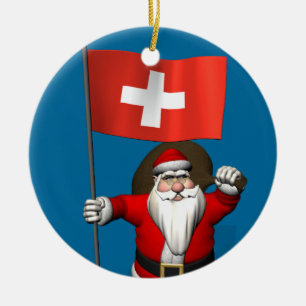 Der Weihnachtsmann mit Abzeichen der Schweiz Keramik Ornament